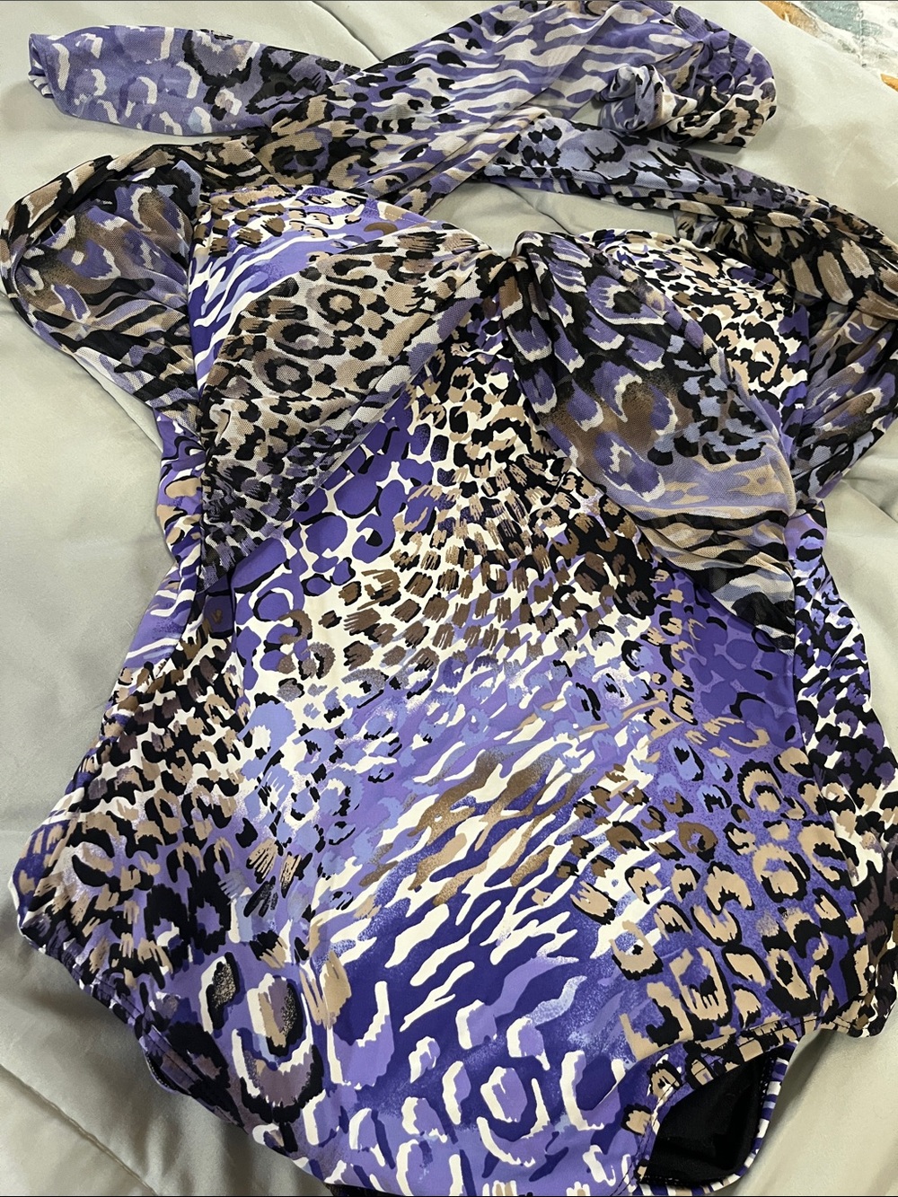 Janzen Purple/Black/White Halter top tie one-piece swim suit - Large